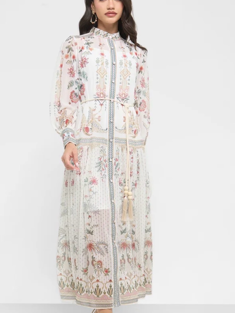 White Floral Boho Button-Front Midi Dress
